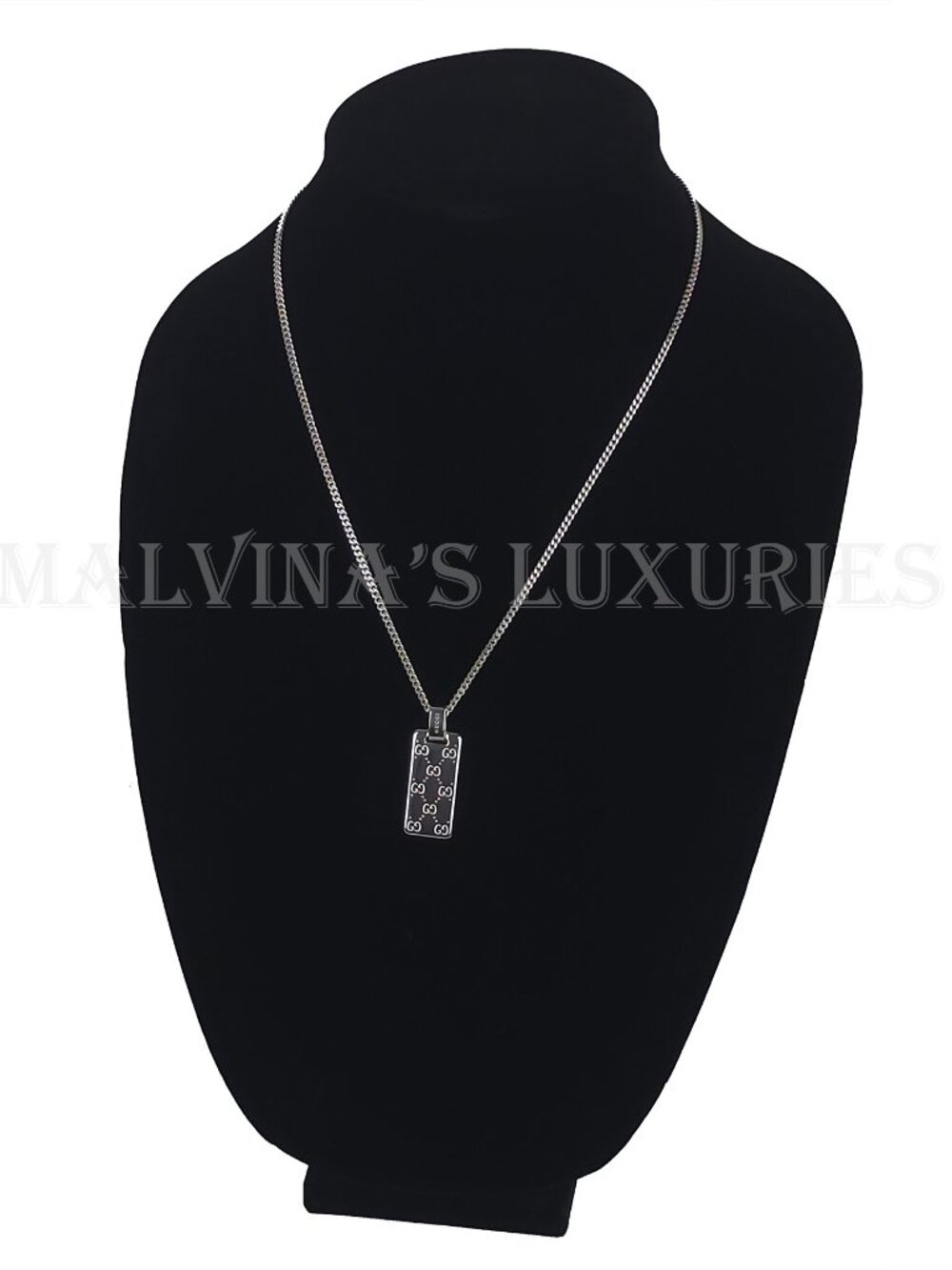 GUCCI NECKLACE MENS SIGNATURE GG LOGO DOG TAG STERLING SILVER - Picture 7 of 15